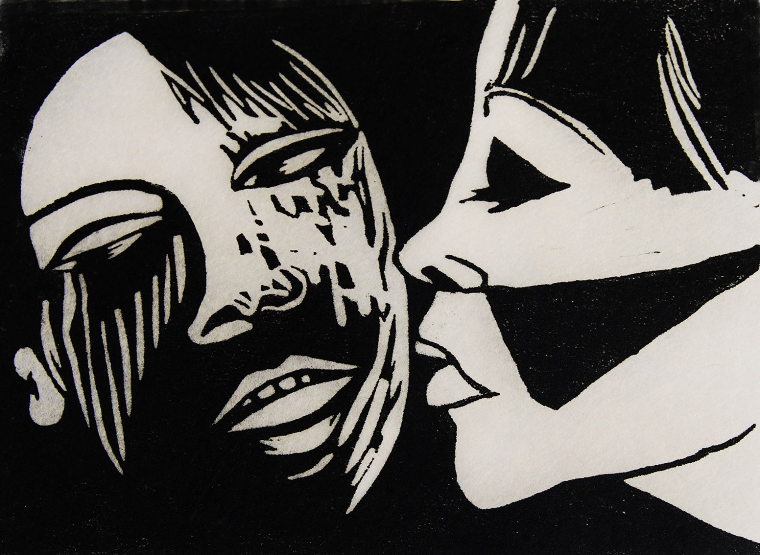 Touching Souls Lino Print 2005 15cms x 20cms